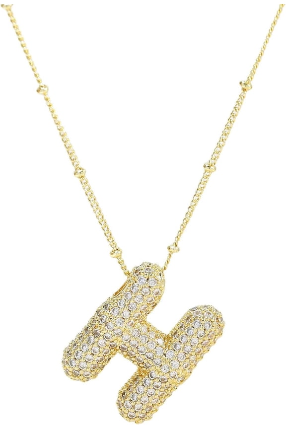 Gold Bubble Letter Necklace For Women,14K Gold Plated Balloon Initial Necklace Dainty Charm Necklaces Puffy Alphabet Name Personalized A-Z Letter Pendant Jewelry For Mom[o2706]
