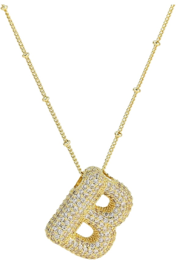 Gold Bubble Letter Necklace For Women,14K Gold Plated Balloon Initial Necklace Dainty Charm Necklaces Puffy Alphabet Name Personalized A-Z Letter Pendant Jewelry For Mom[o2707]