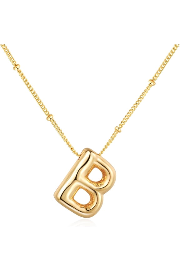 Gold Bubble Letter Necklace For Women,14K Gold Plated Balloon Initial Necklace Dainty Charm Necklaces Puffy Alphabet Name Personalized A-Z Letter Pendant Jewelry For Mom[o2695]