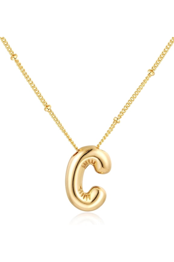 Gold Bubble Letter Necklace For Women,14K Gold Plated Balloon Initial Necklace Dainty Charm Necklaces Puffy Alphabet Name Personalized A-Z Letter Pendant Jewelry For Mom[o2687]