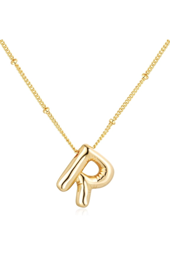 Gold Bubble Letter Necklace For Women,14K Gold Plated Balloon Initial Necklace Dainty Charm Necklaces Puffy Alphabet Name Personalized A-Z Letter Pendant Jewelry For Mom[o2682]