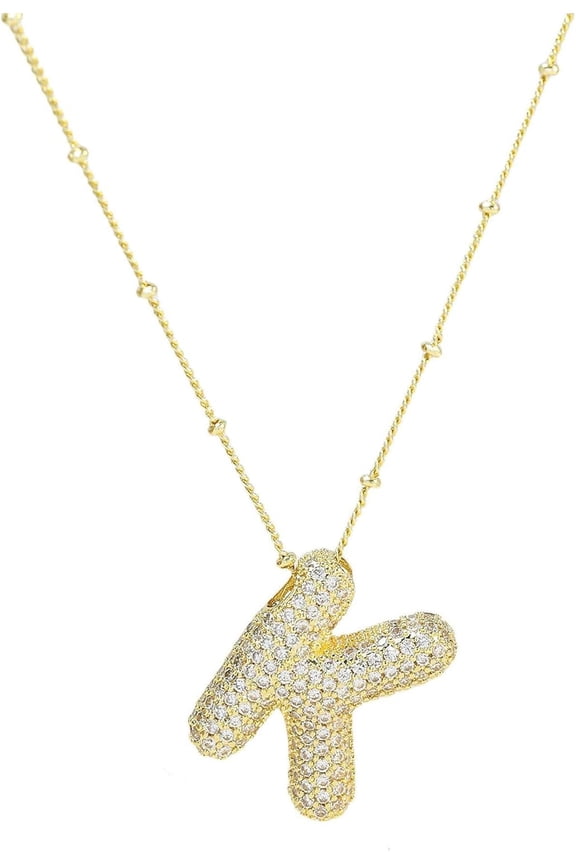 Gold Bubble Letter Necklace For Women,14K Gold Plated Balloon Initial Necklace Dainty Charm Necklaces Puffy Alphabet Name Personalized A-Z Letter Pendant Jewelry For Mom[o2721]