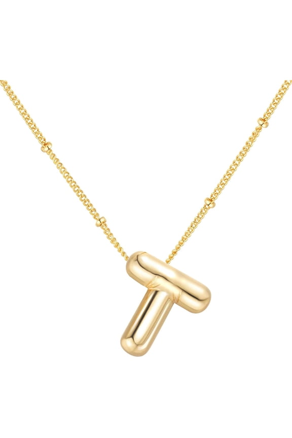 Gold Bubble Letter Necklace For Women,14K Gold Plated Balloon Initial Necklace Dainty Charm Necklaces Puffy Alphabet Name Personalized A-Z Letter Pendant Jewelry For Mom[o2689]