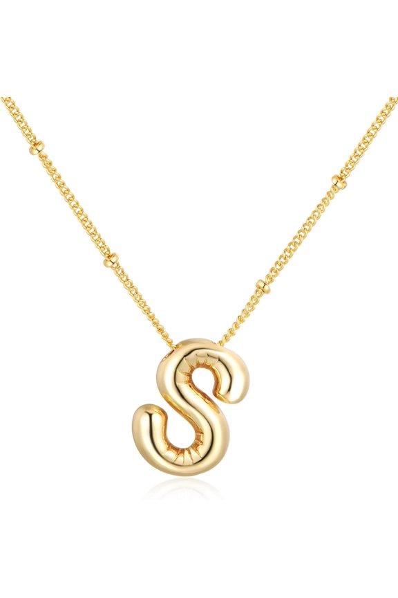 Gold Bubble Letter Necklace For Women,14K Gold Plated Balloon Initial Necklace Dainty Charm Necklaces Puffy Alphabet Name Personalized A-Z Letter Pendant Jewelry For Mom[o2681]