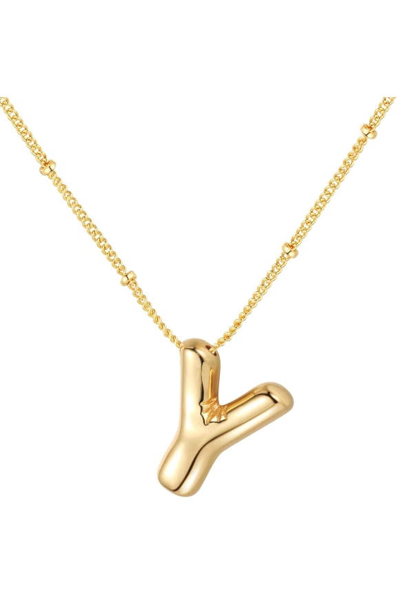 Gold Bubble Letter Necklace For Women,14K Gold Plated Balloon Initial Necklace Dainty Charm Necklaces Puffy Alphabet Name Personalized A-Z Letter Pendant Jewelry For Mom[o2679]
