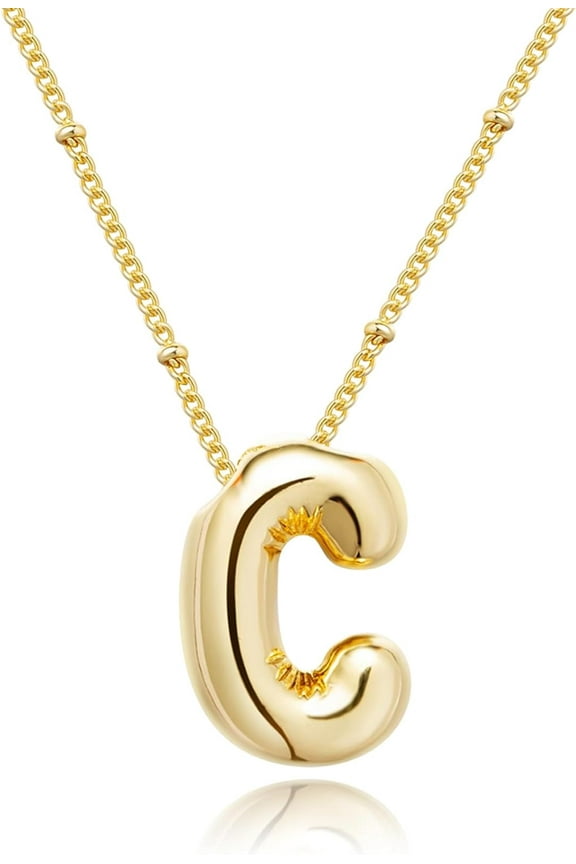 Gold Bubble Letter Necklace for Women, 14k Gold Plated Balloon Initial Letter Pendant Necklace Dainty Charm Initial Necklaces for Women Delicate and Trendy Custom Name Jewelry for Women