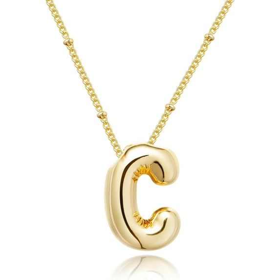 Gold Bubble Letter Necklace for Women, 14k Gold Plated Balloon Initial Letter Pendant Necklace Dainty Charm Initial Necklaces for Women Delicate and Trendy Custom Name Jewelry for Women