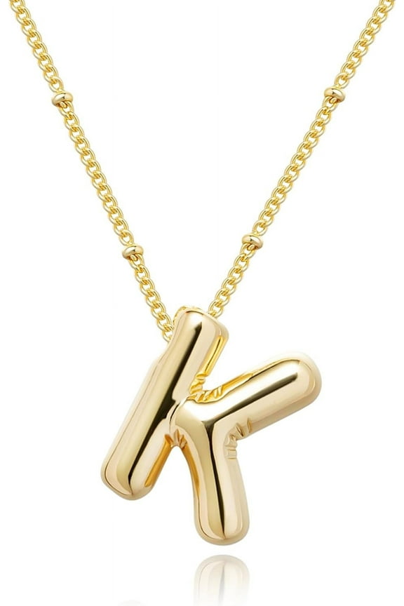 Gold Bubble Letter Necklace for Women, 14k Gold Plated Balloon Initial Letter Pendant Necklace Dainty Charm Initial Necklaces for Women Trendy Chunky Custom Name Necklace Gold Jewelry for Women