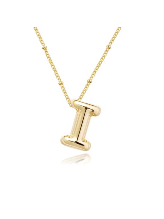 Gold Bubble Letter Necklace for Women, 14k Gold Plated Balloon Initial Letter Pendant Necklace Dainty Charm Initial Necklaces for Women Trendy Chunky Custom Name Necklace Gold Jewelry for Women