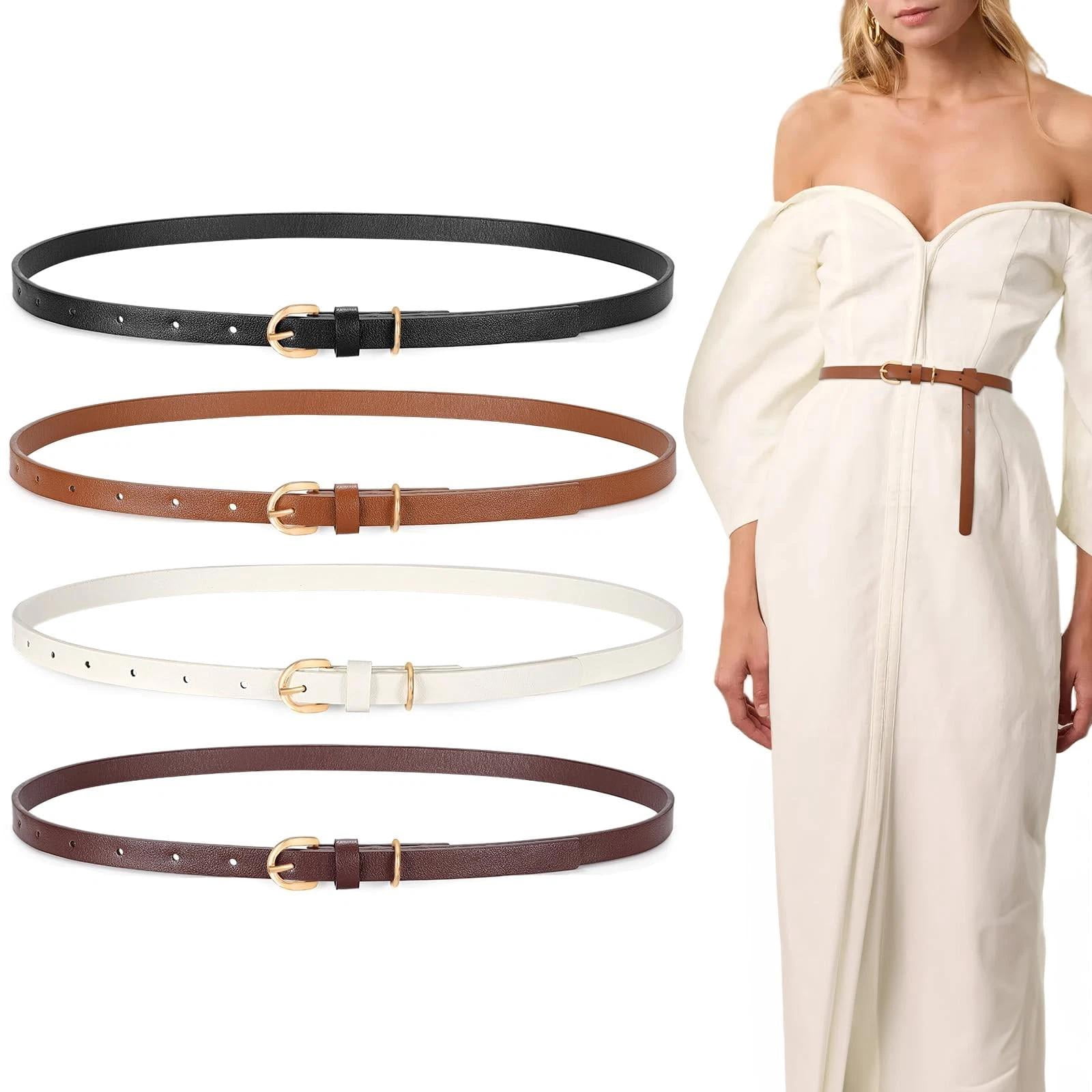 Gold Buckle Thin Leather Waist Belts 0.5 display picture 2