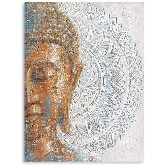 Gold Buddha Canvas Wall Art: 3D Mandala Flower Blossom Buddha Painting with Gold Foil Reproduction Print Posters