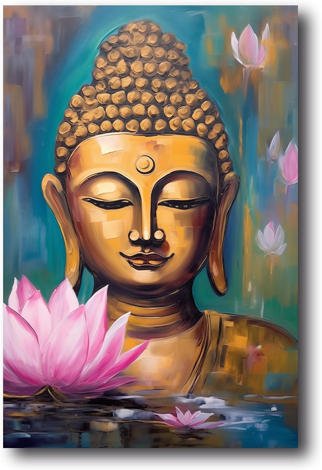 Gold Buddha Canvas Wall Art Buddha Head & Lotus Flower Painting Prints ...