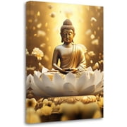 Gold Buddha Painting Zen Canvas Wall Art Buddha Statue Lotus Picture Spiritual Prints Spa Artwork for Yoga Meditation Buddhist Prayer RoomPicture-2, 12.00 x 18.00