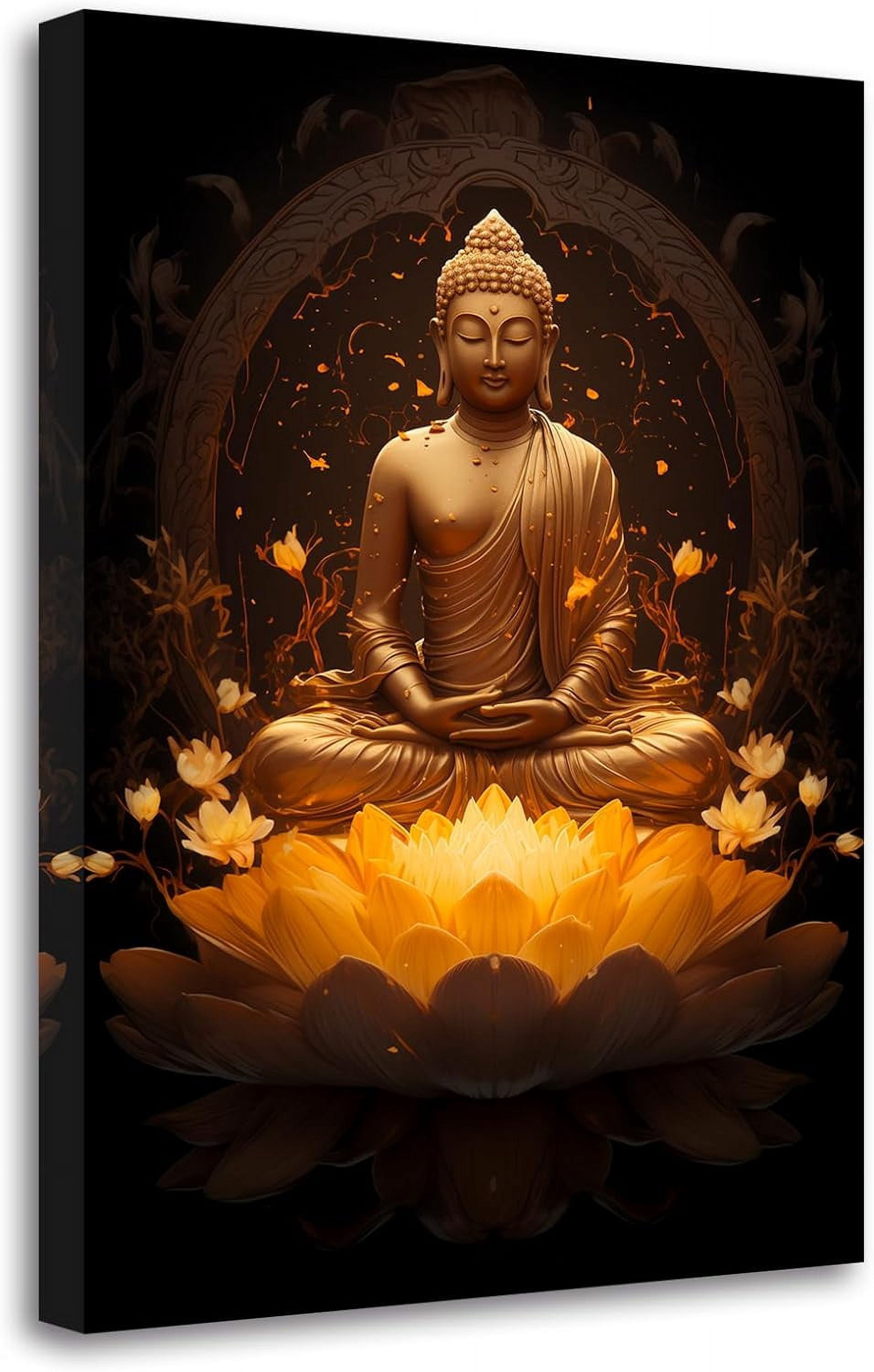 Wandbild, BUDDHA - Schwarz Und Gold Religion Acrylglas, Leinwand, Poster Kunst