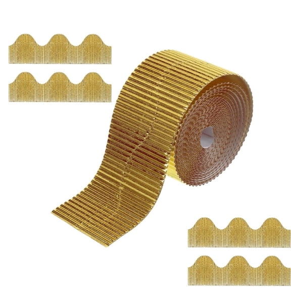 Gold Bulletin Board Border,3.9"x24.6ft Corrugated Wavy Border for Birthday,Portabe Burlap Scalloped Border for DIY Project,Party Decoration
