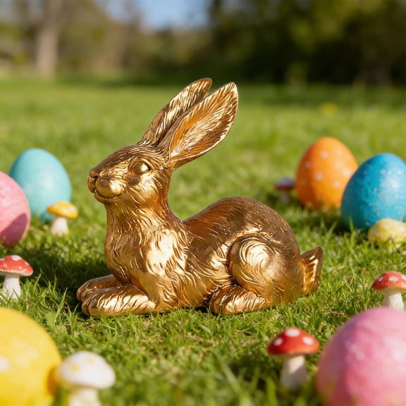 Gold Bunny Figurine Set Metallic Rabbit Ornament Easter Bunny Decor for Table Garden Mantel Golden Easter Eggs