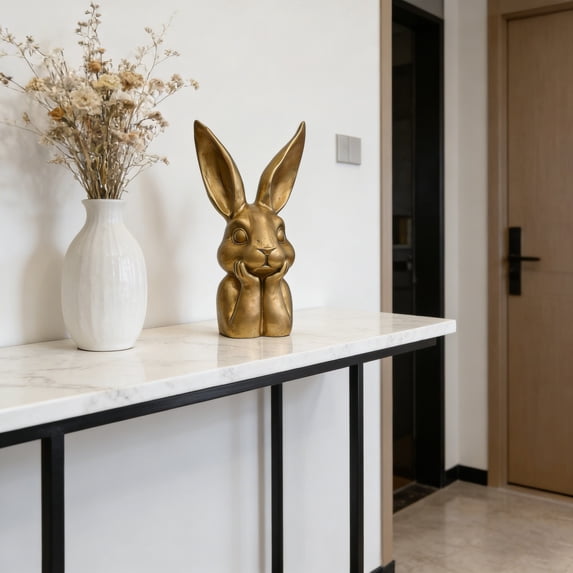 Gold Bunny Statue, Easter Mini Vintage Thinking Rabbit Figurine, Spring Easter Resin Table Centerpiece, Elegant Home Indoor Sculpture, Collectible Holiday Gift