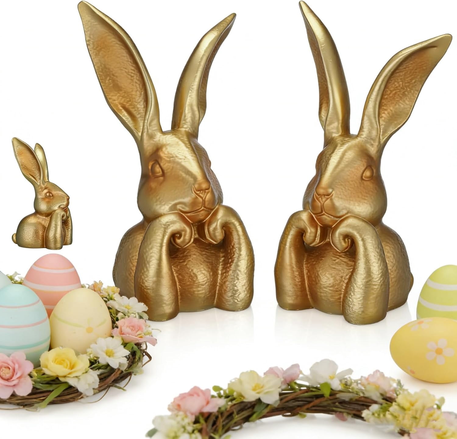 Gold Bunny Statue Vintage Resin Rabbit Figurine, Elegant Easter Decor ...