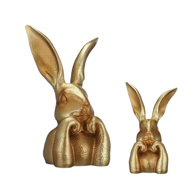 Gold Bunny Statue Vintage Spring Rabbits Easter Decor Resin Table ...