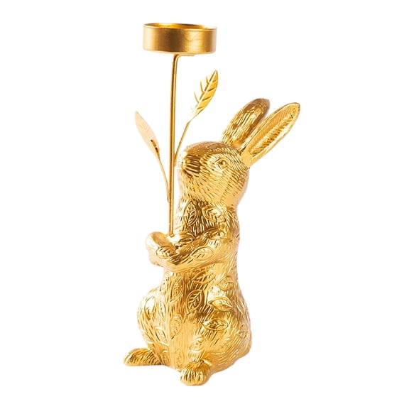 Gold Bunny Tealight Candle Holder Easter Rabbit Candle Holder Decor, Elegant Candlestick Pedestal for Tealights, Farmhouse Spring Centerpiece for Fireplace Mantel, Dining Table & Home