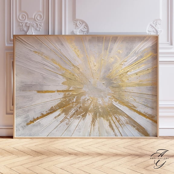 Gold Burst Abstract Metal Wall Art: Metallic Texture Poster, Unframed Canvas Size 24x36