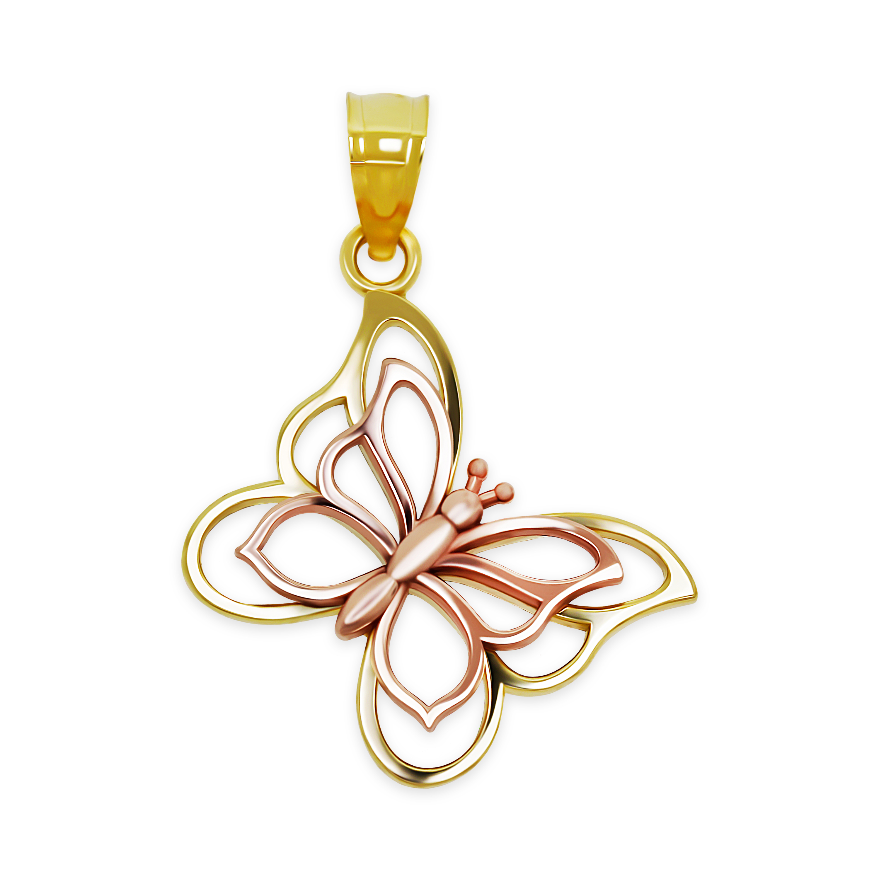 Gold Butterfly Charm Pendant - 10 Karat Gold - Butterfly Jewelry - Animal Charm