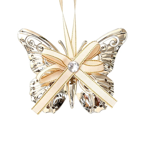 Gold Butterfly Christmas Ornament, Home Decor Accessories with Silver Rope Hanging Loop, Sparkly Hanging Decor for Xmas Tree, Indoor Party and Christmas Tree Ornaments Decorations Gifts,White,11*9*1