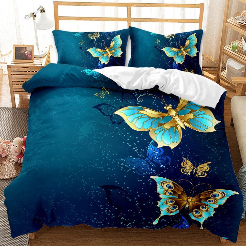 Gold Butterfly Duvet Cover Set for Girls Gold and White Butterflies