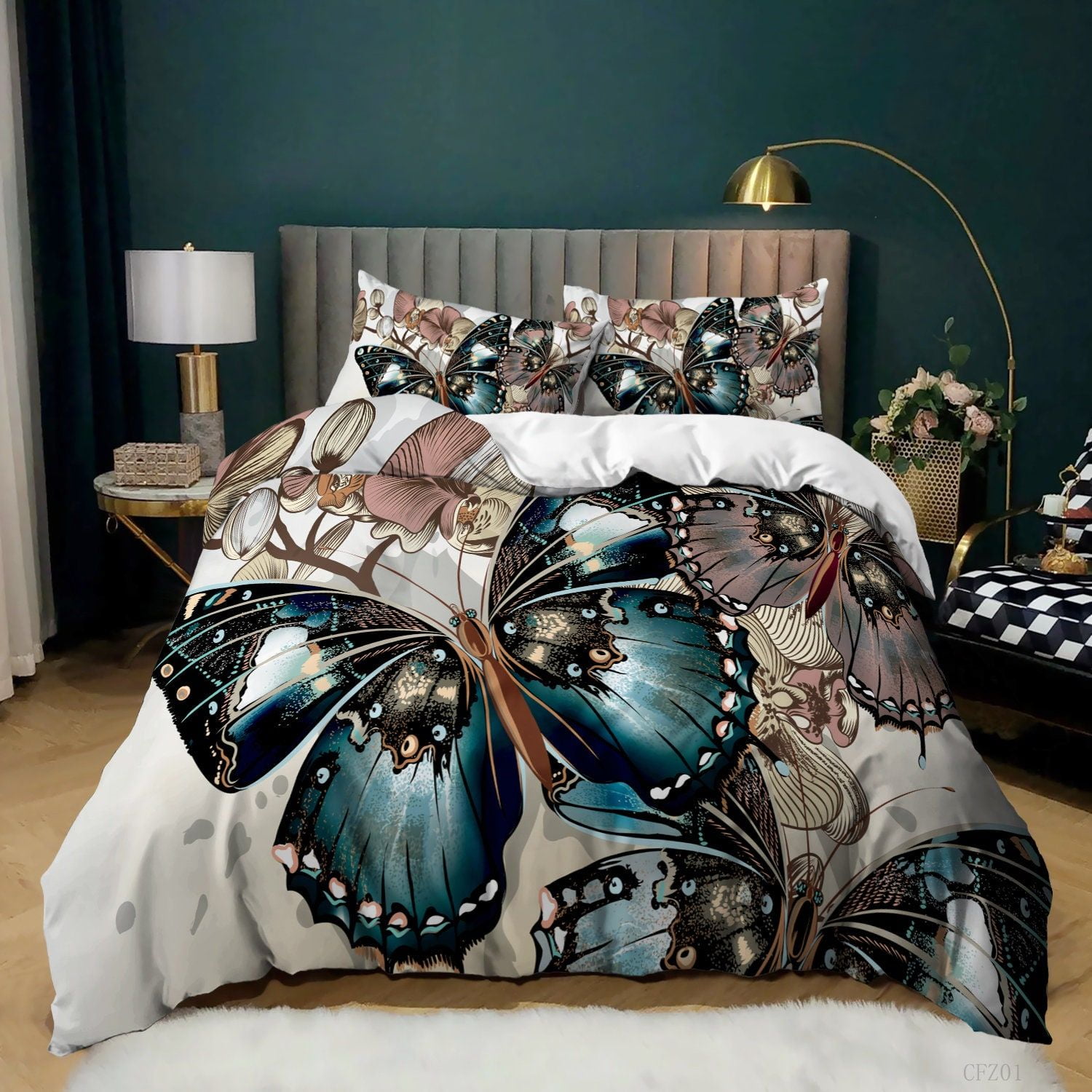 Gold Butterfly Duvet Cover Set for Gold and White Butterflies Bedding