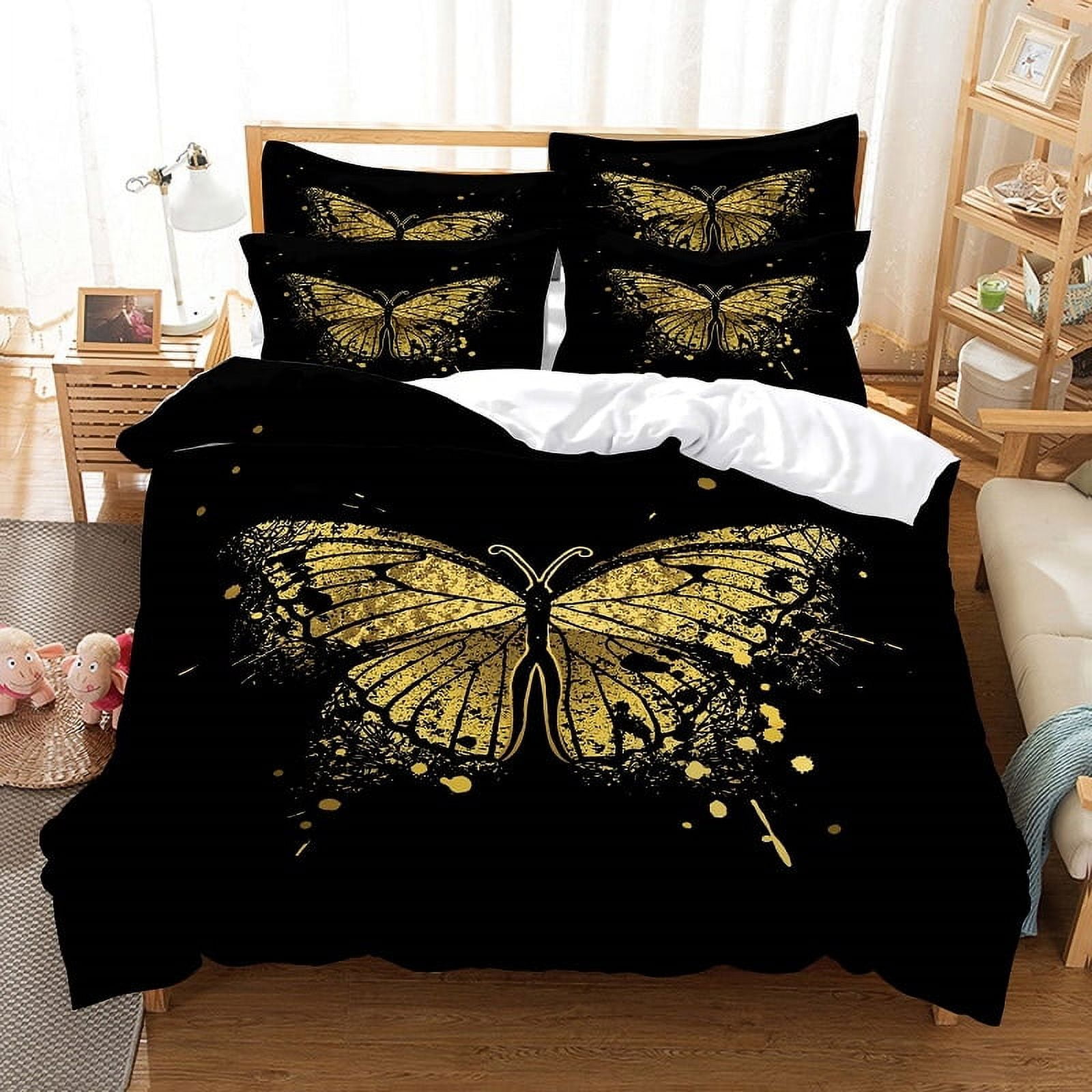 Gold Butterfly Duvet Cover Set for Gold and White Butterflies Bedding