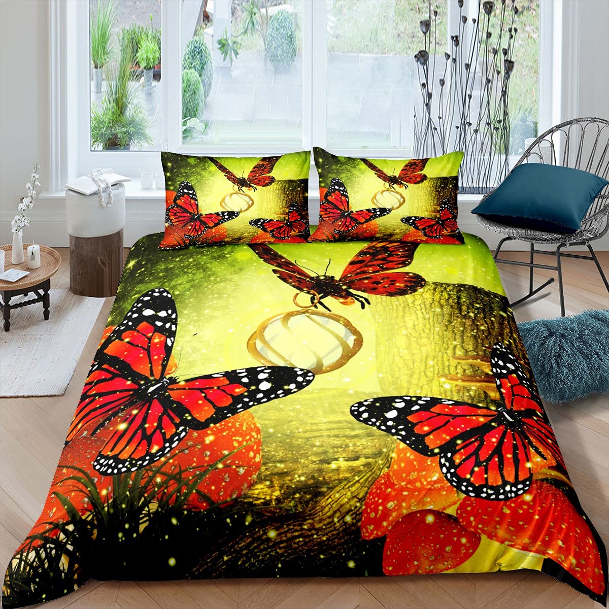 Gold Butterfly Duvet Cover Set for Gold and White Butterflies Bedding