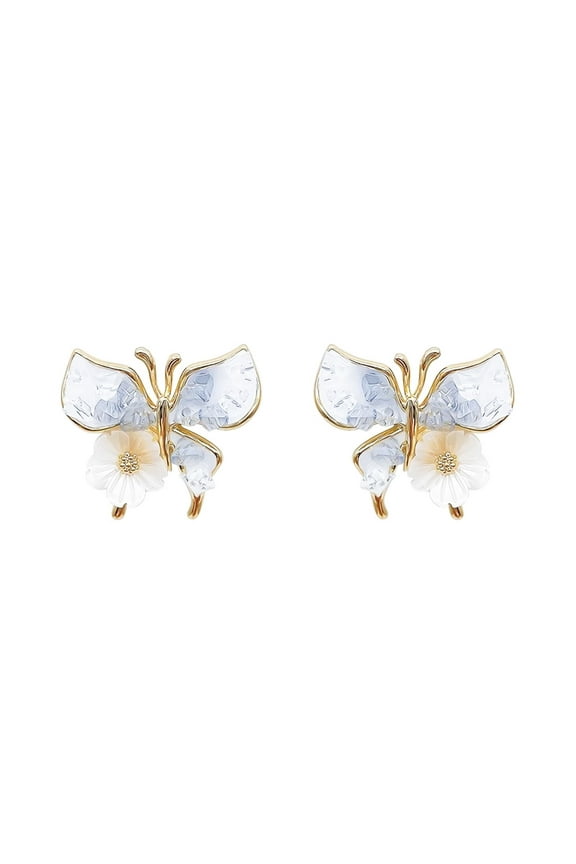 Gold Butterfly Earrings for Women, Chic Cute Daisy Gradient Butterfly Stud Earrings Fashion Jewelry Gift for Women