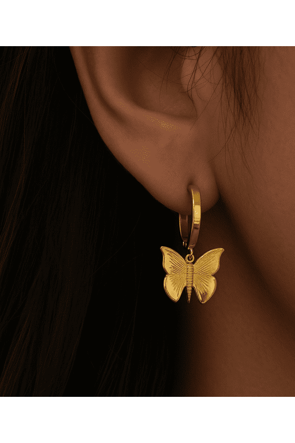 Gold Butterfly Hoop Earrings in 925 Sterling Silver with 18K Gold Vermeil, Delicate Charm Hoops for Women, Lightweight Everyday Earrings