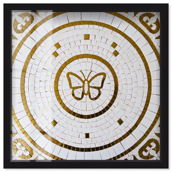 Gold Butterfly Mosaic Shadowbox Print Gold Wall Art by Art Remedy, Black Frame, 16 x 16