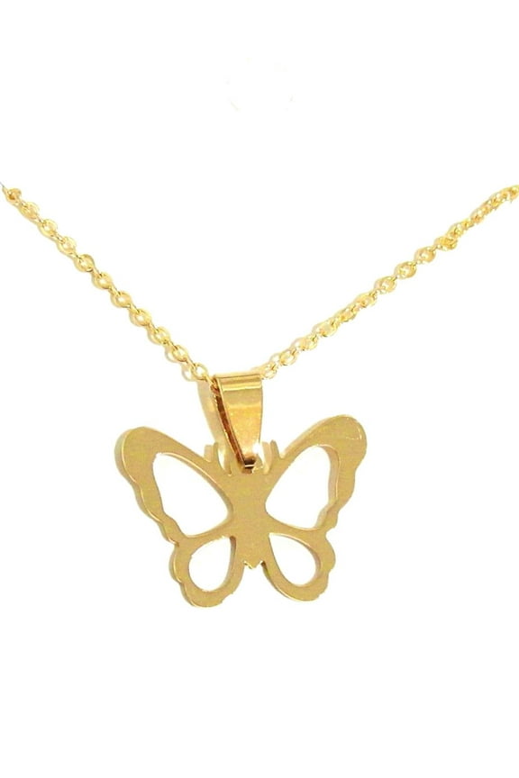 Gold Butterfly Necklace, Stainless Steel, 18" , Tarnish-Resistant