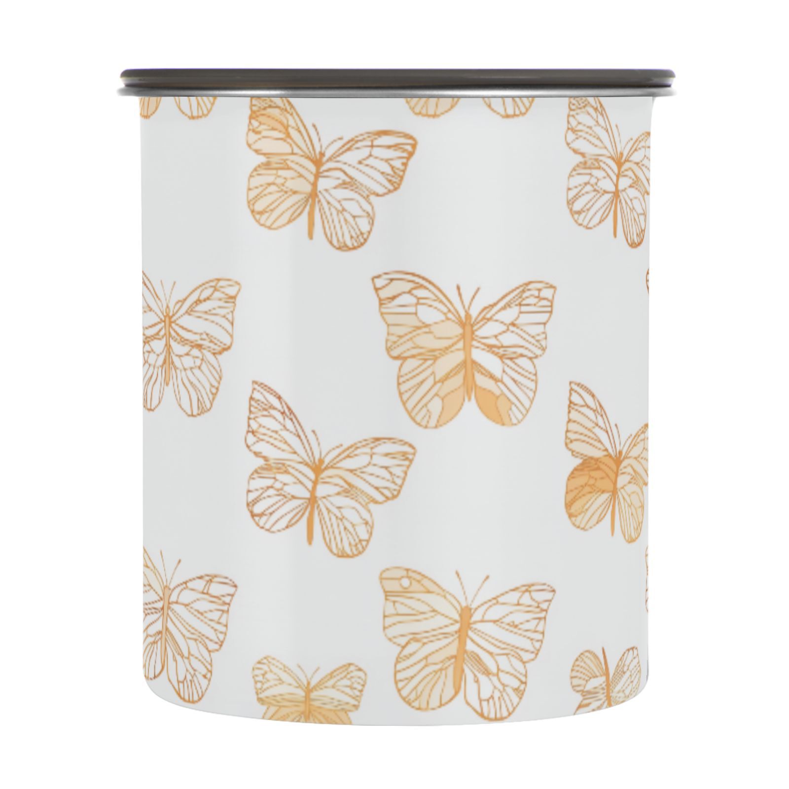 Gold Butterfly Print Airtight Coffee Bean Canister 30oz Food Storage Containers with Lids For Gournd, Tea, Sugar, Flour, Rice, Cereal, Candy Cookie Jar