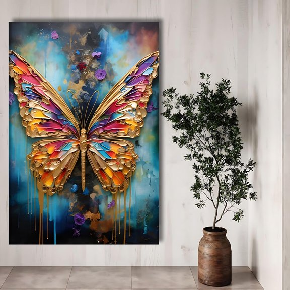 Gold Butterfly Wall Art Textured Print Modern Home Decor, Unframed Poster