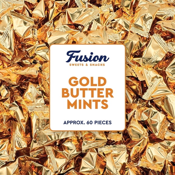 Gold Buttermints (Approx. 60 Count) - Butter Mints Individually Wrapped - Wedding Mints - Perfect For Thank You Gift, Engagement Parties, Bridal Showers, Rehearsal Dinners, Reception, And More