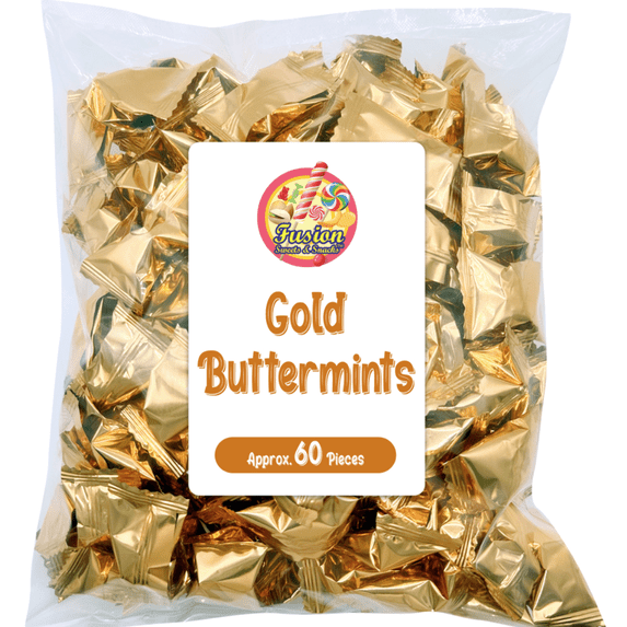 Gold Buttermints (Approx. 60 Count) - Butter Mints Individually Wrapped - Wedding Mints - Perfect For Thank You Gift, Engagement Parties, Bridal Showers, Rehearsal Dinners, Reception, And More