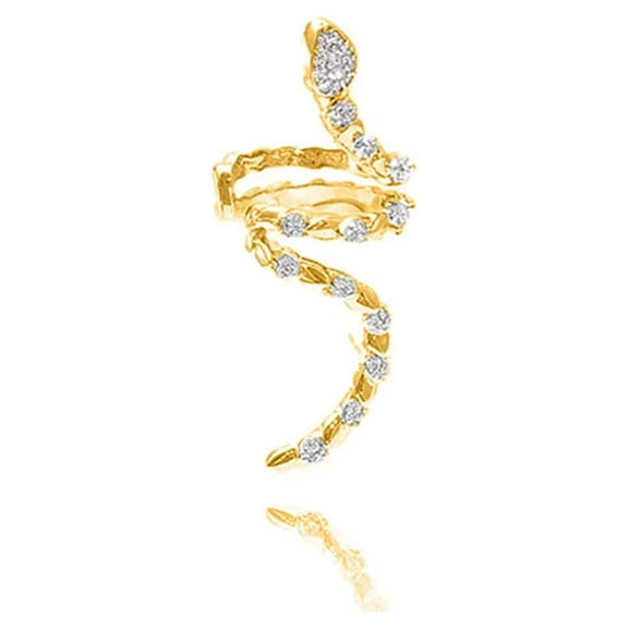 Gold CZ Snake Ear Cuff Cartilage Non Pierced Clip On Earring for Women Animal Fake Huggie Hoop Climber Open Wrap Earrings