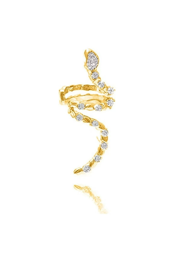 Gold CZ Snake Ear Cuff Cartilage Non Pierced Clip On Earring for Women Animal Fake Huggie Hoop Climber Open Wrap Earrings