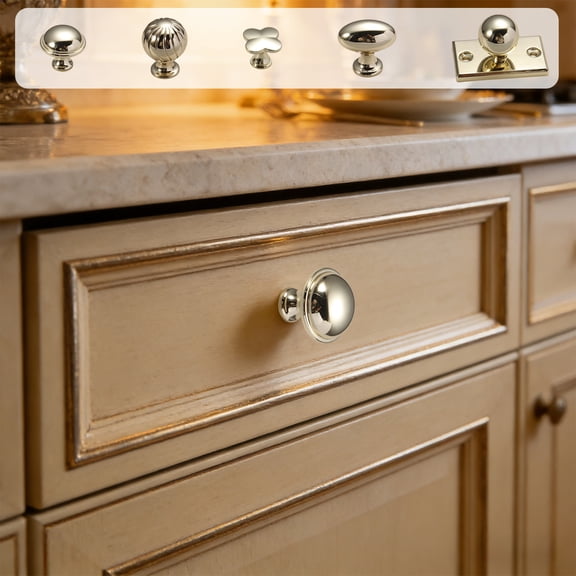 Gold Cabinet Door Pull Handle Metal Knob • Single Pack • Wardrobe Drawer Shoe Cabinet Hardware • Modern Golden Finish • Includes Mounting Screws