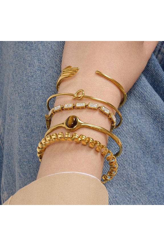 Gold Cable-bracelet Open Bangle, Minimalist Adjustable-bracelet, Open Bracelets Stackable Jewelry Accessories for Women(5Pcs)