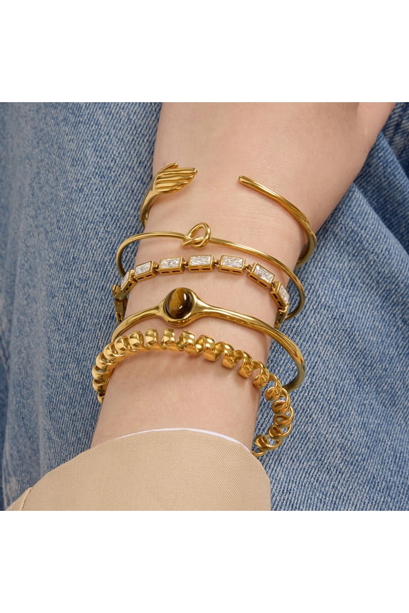 Gold Cable-bracelet Open Bangle, Minimalist Adjustable-bracelet, Open Bracelets Stackable Jewelry Accessories for Women, Fashion Gift for Her(Q)