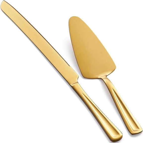 Gold Cake Knife and Server Set, 13-inch Stainless Steel Cake Cutting Set, Elegant Cake Cutter Set for Wedding, Birthday, Parties, Anniversary
