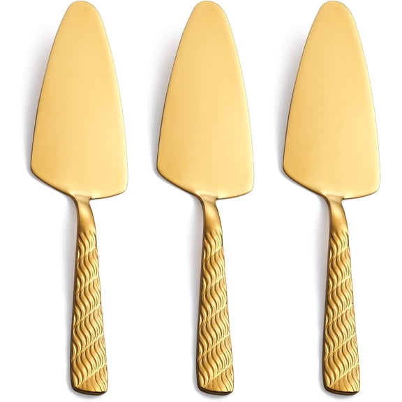 Gold Cake Server, 9.4-inch Stainless Steel Pie Server Spatula, Pizza Server Set of 3, Dishwasher Safe
