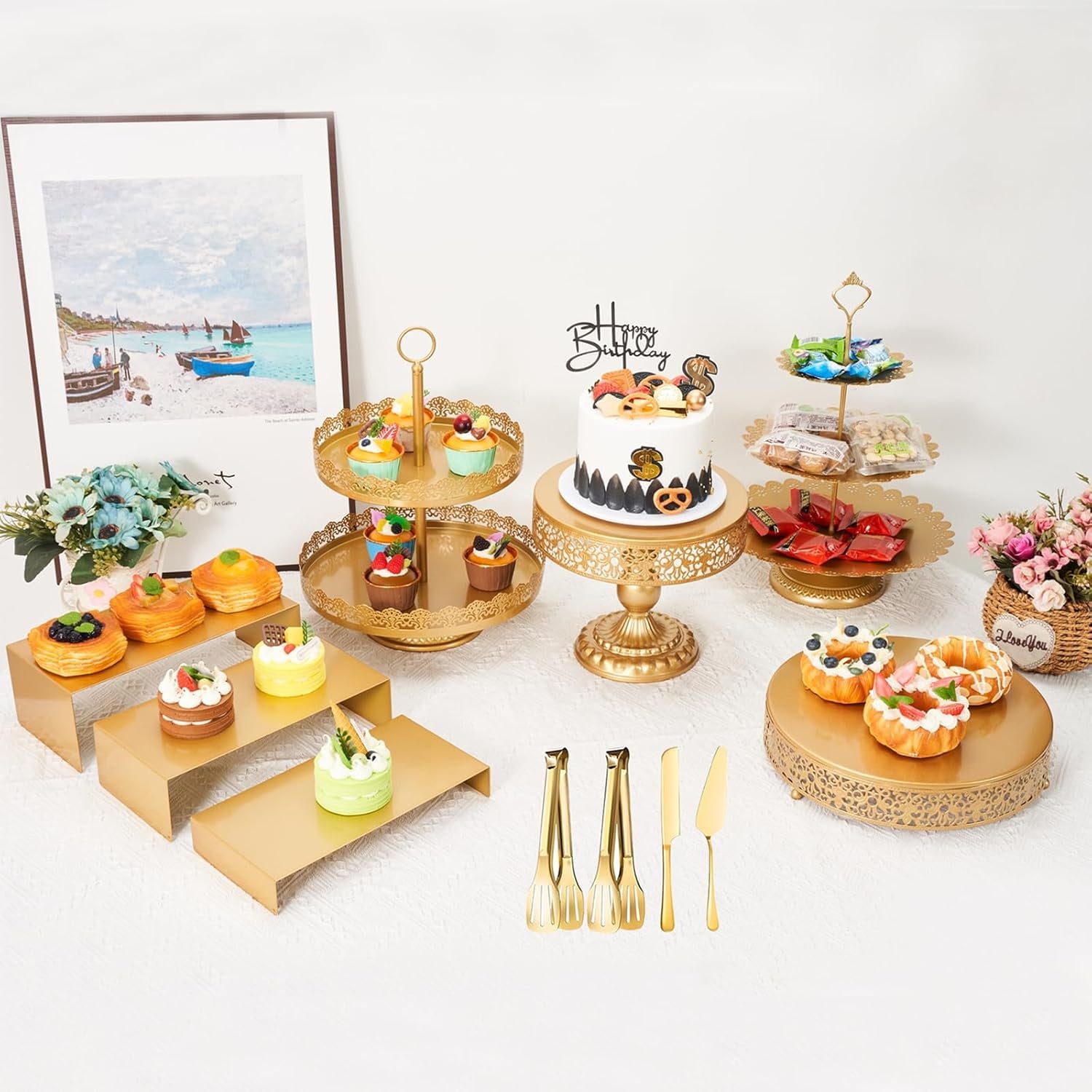 Gold Cake Stand Set 11pcs Metal Dessert Table Display Set for Party
