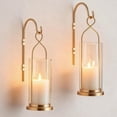 thumbnail image 1 of Gold Candle Sconces Wall Decor: Set of 2 Wall Candle Holder for Pillar Candles - Modern Metal Hurricane Lantern Decoration for Indoor Porch Fireplace Bathroom Living Room, 1 of 6