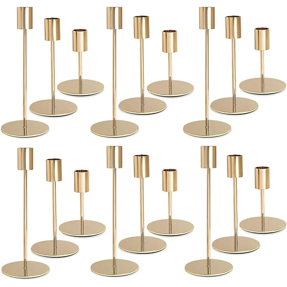 Gold Candlestick Holders - Bulk tive Metal Candelabra for Taper Candles Fit 0.8 Inch Diameter Candle Stands Wedding Home Party Table Decor (Set of 18)
