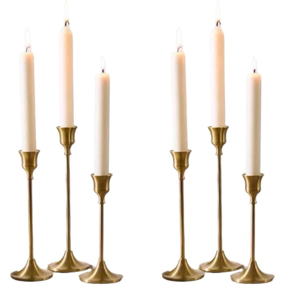 Gold Candlestick Holders Set of 6 Elegant Metal Taper Candle Holders for Table Centerpieces, Weddings, Home Decor Modern Gold Candle Stands for Dining Room, Parties